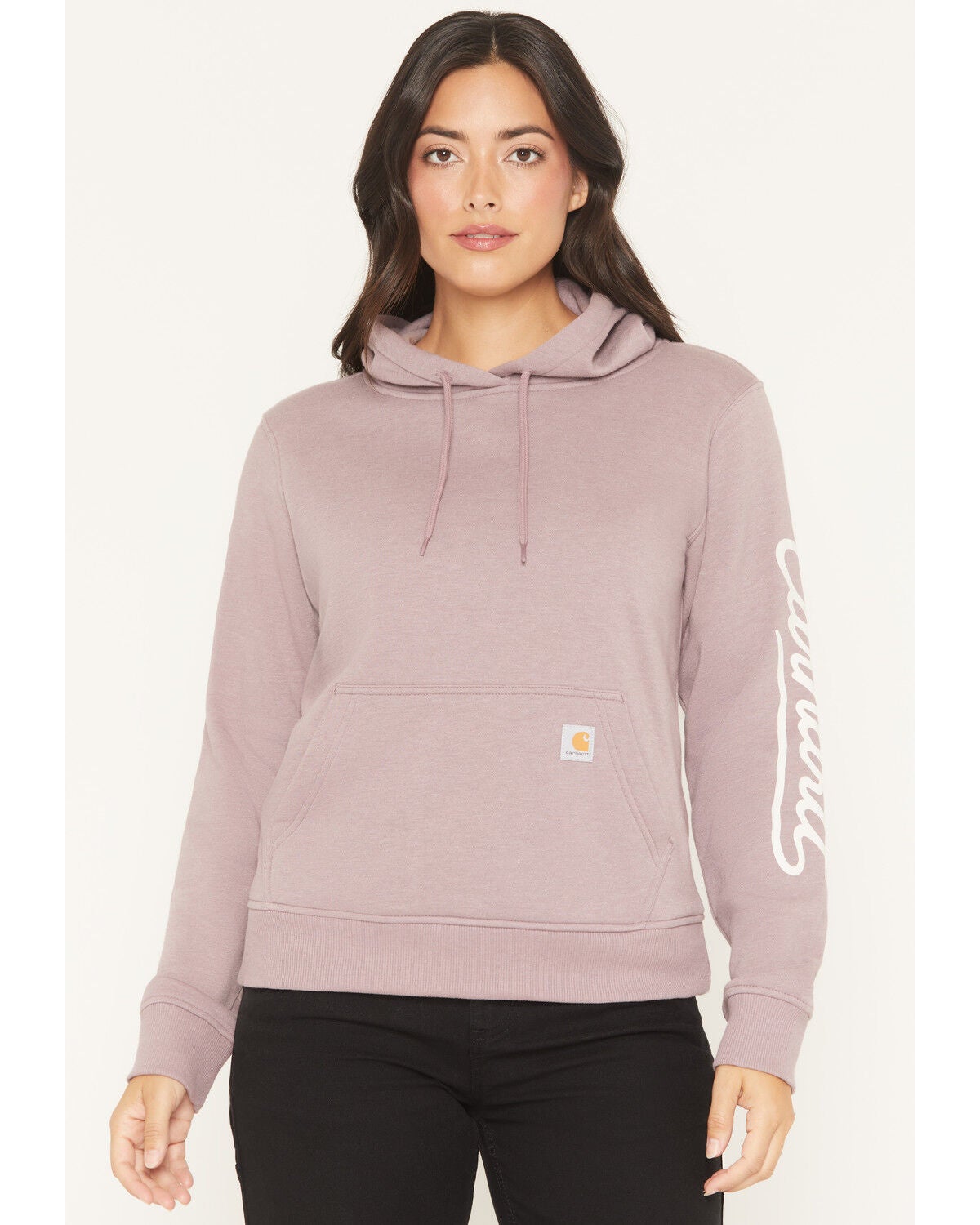 Carhartt Women's Sawyer Script Midweight Relaxed Fit Hoodie, Berry, hi-res
