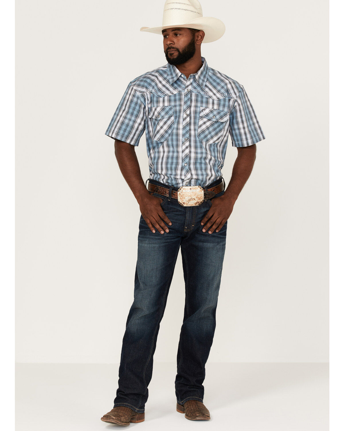 Image #2 - Cowboy Hardware Men's Arroyo Large Plaid Print Short Sleeve Snap Western Shirt, , hi-res