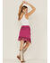 Double D Ranch Women's Chaperros Fringe Suede Skirt, Pink, hi-res