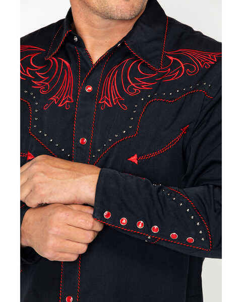 Image #3 - Scully Men's Red Embroidered Long Sleeve Western Shirt , , hi-res