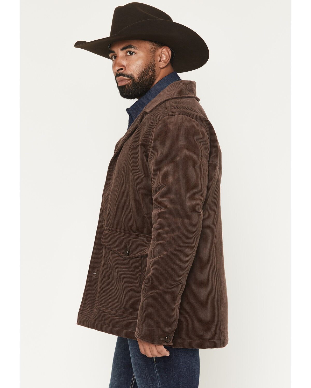 Image #2 - Blue Ranchwear Men's Brush Creek Corduroy Long Jacket, Dark Brown, hi-res