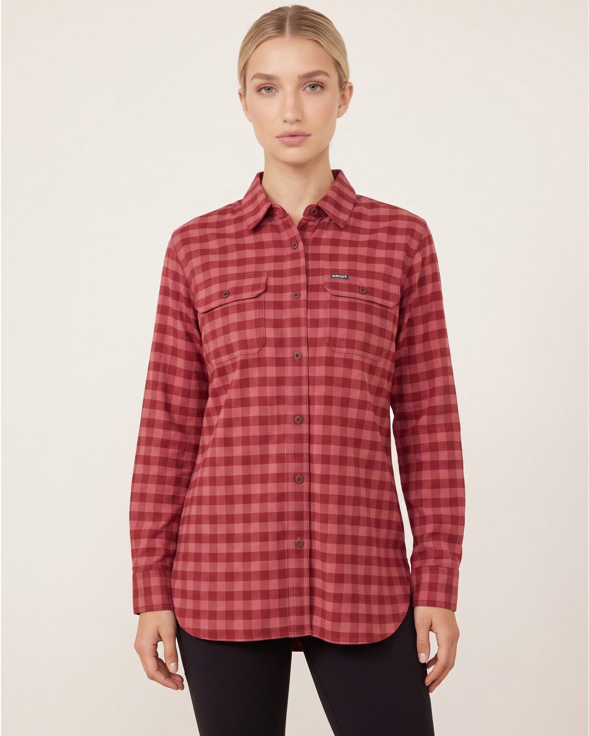 Ariat Women's Rebar Plaid Print Long Sleeve Button-Down Stretch Work Shirt, Red, hi-res