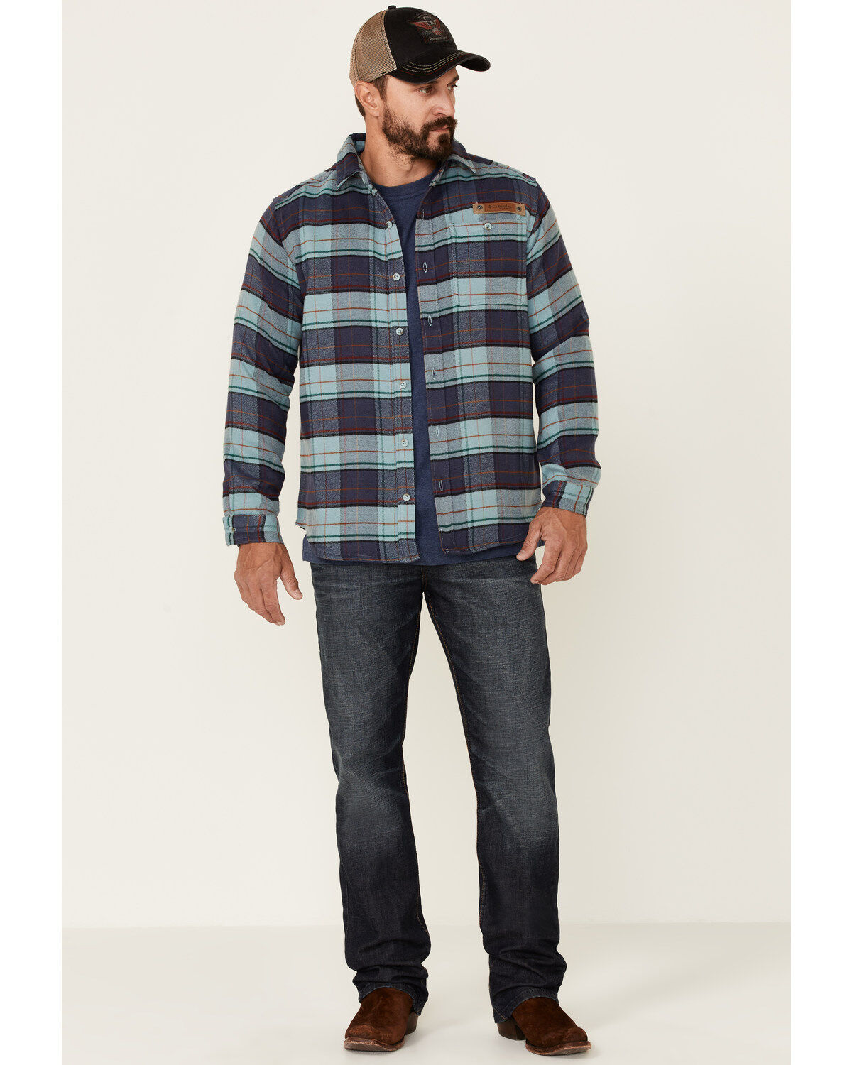 Image #2 - Columbia Men's Plaid Roughtail Heavyweight Button Down Western Flannel Shirt, Blue, hi-res