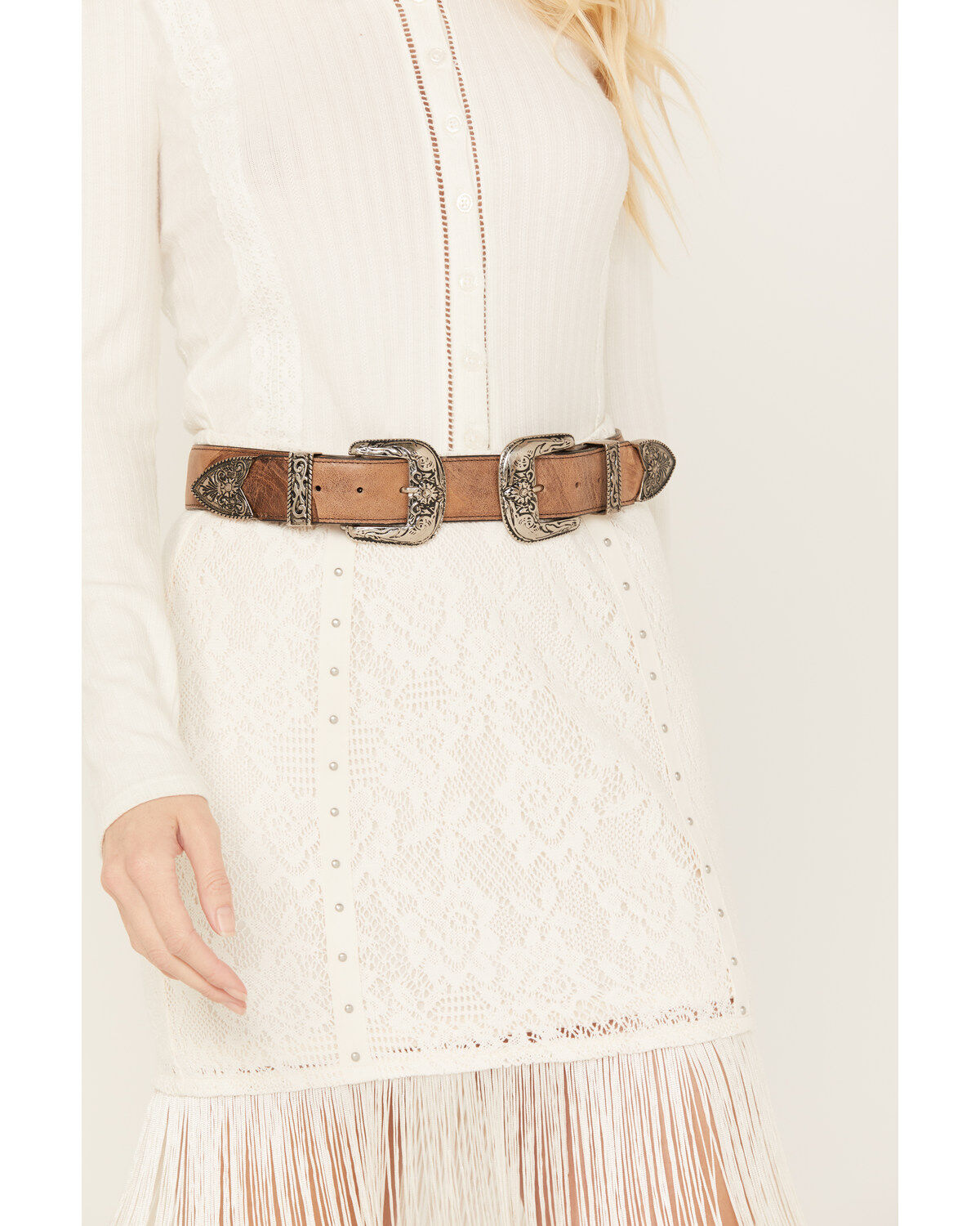 Image #2 - Idyllwind Women's Outlaw Western Double Buckle Belt, Brown, hi-res