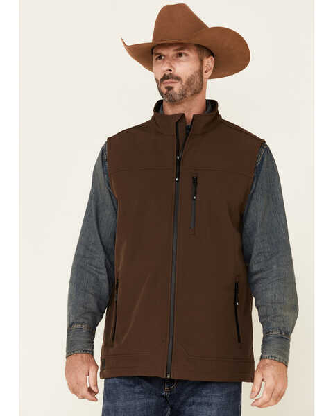 Cody James Core Men's Brown Bonded Wrightwood Zip-Front Softshell Vest , Brown, hi-res