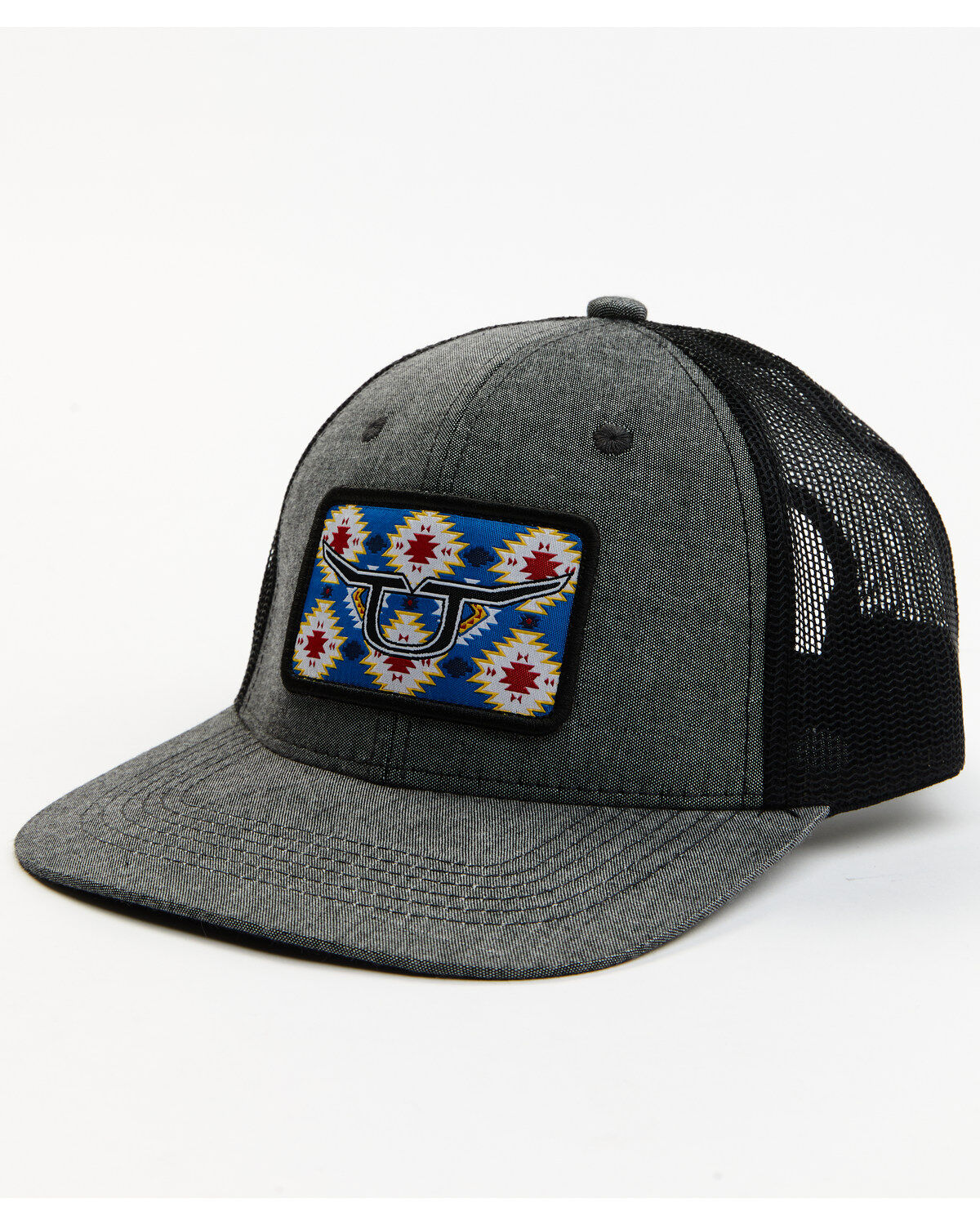 Image #1 - RopeSmart Men's Southwestern Rec Patch Mesh-Back Gray Ball Cap, Grey, hi-res