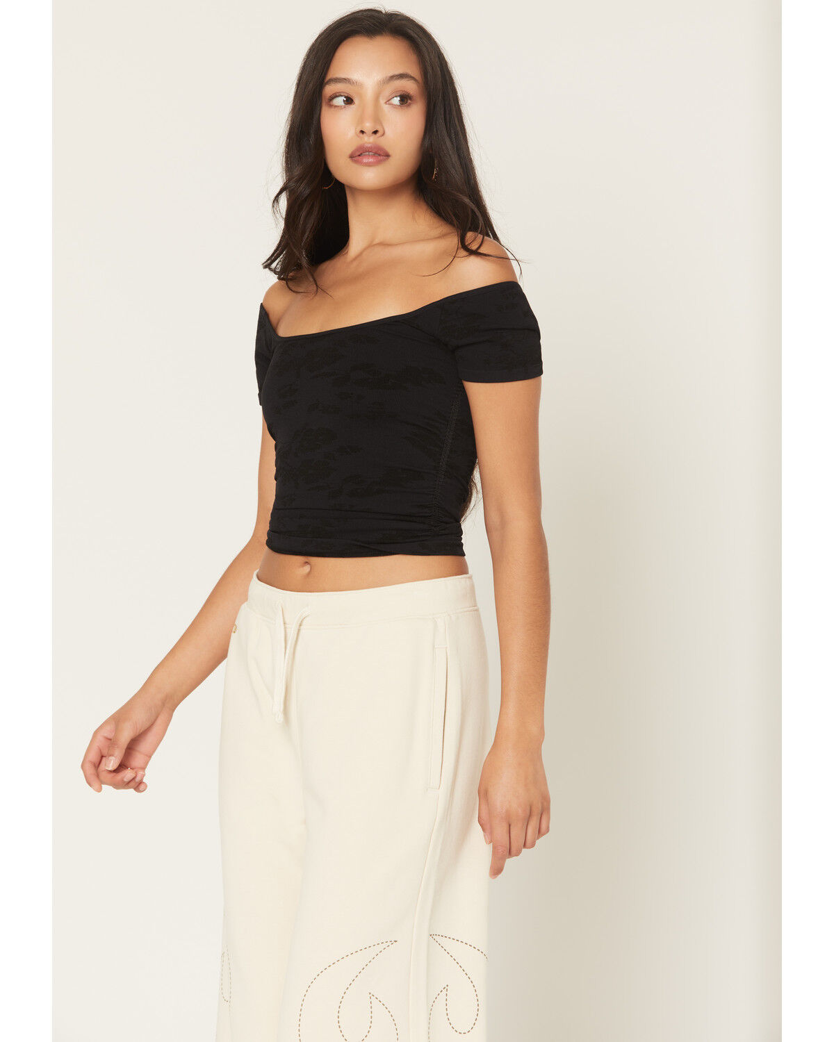 Image #2 - Fornia Women's Ruching Solid Short Sleeve Tee, Black, hi-res