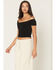 Image #2 - Fornia Women's Ruching Solid Short Sleeve Tee, Black, hi-res