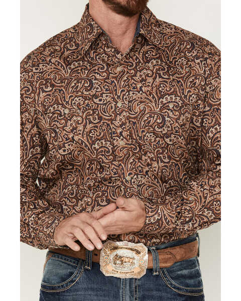 Image #3 - Stetson Men's Paisley Print Long Sleeve Snap Shirt, Brown, hi-res