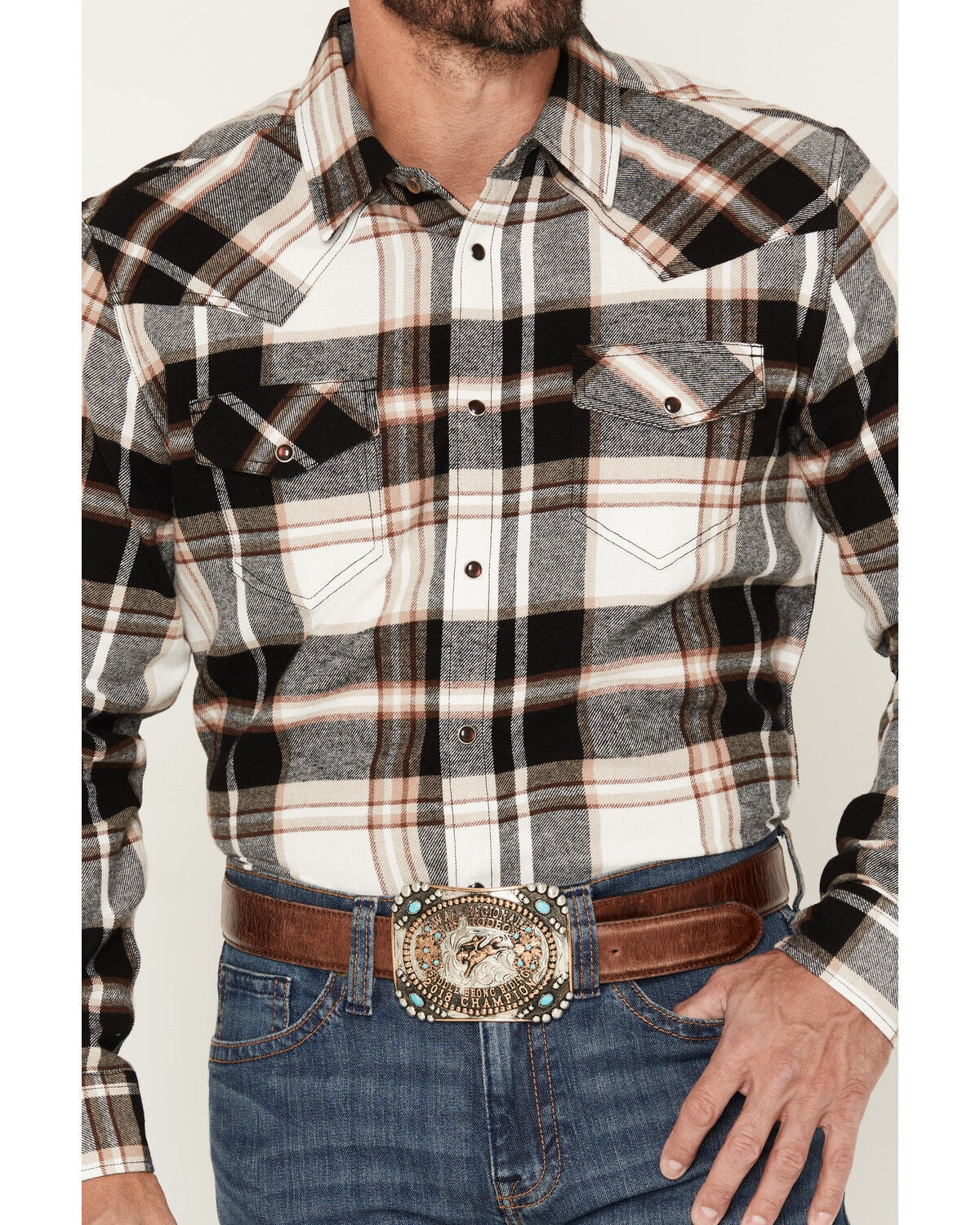 Image #3 - Cody James Men's Standard Issue Plaid Print Long Sleeve Snap Flannel Shirt - Big, Black, hi-res