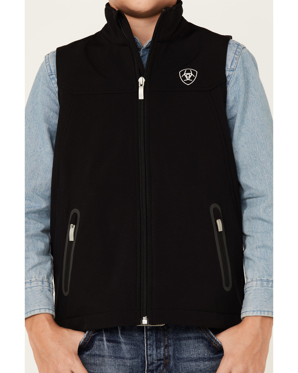Image #3 - Ariat Boys' Solid Black New Team Softshell Zip-Front Vest, Black, hi-res