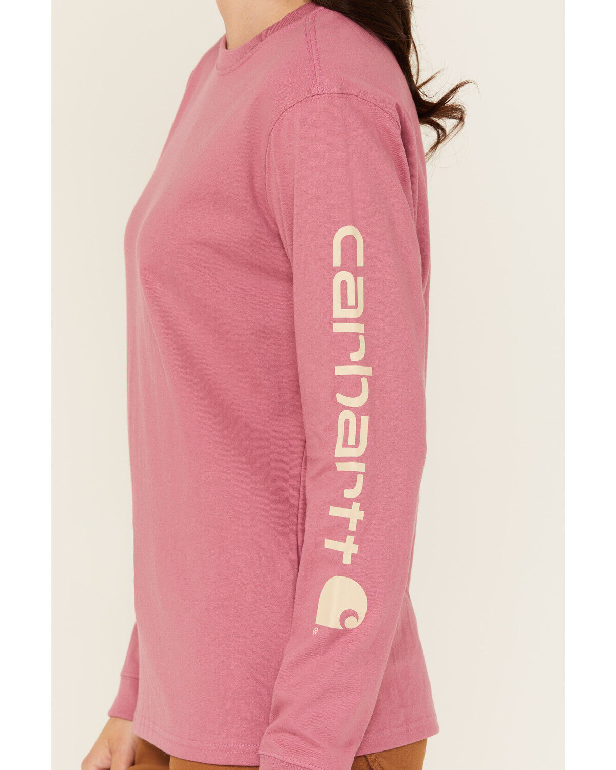 Image #3 - Carhartt Women's Loose Fit Heavyweight Long Sleeve Logo Graphic Work T-Shirt, Dark Pink, hi-res