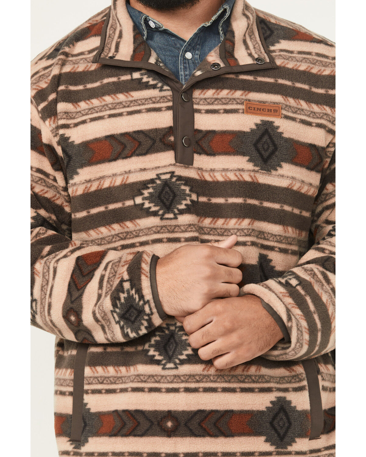 Image #3 - Cinch Men's Southwestern Print 1/4 Snap Pullover - Big, Brown, hi-res