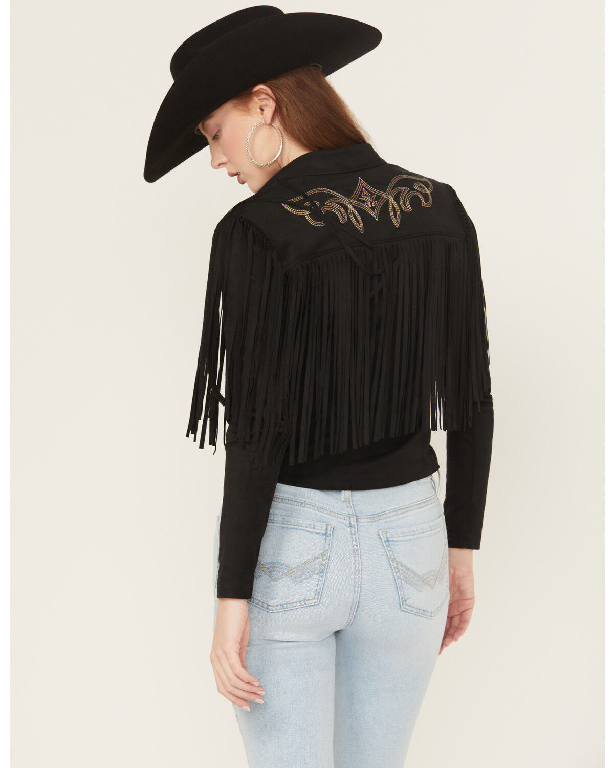 Image #5 - Idyllwind Women's McKinney Faux Suede Long Sleeve Fringe Top, Black, hi-res