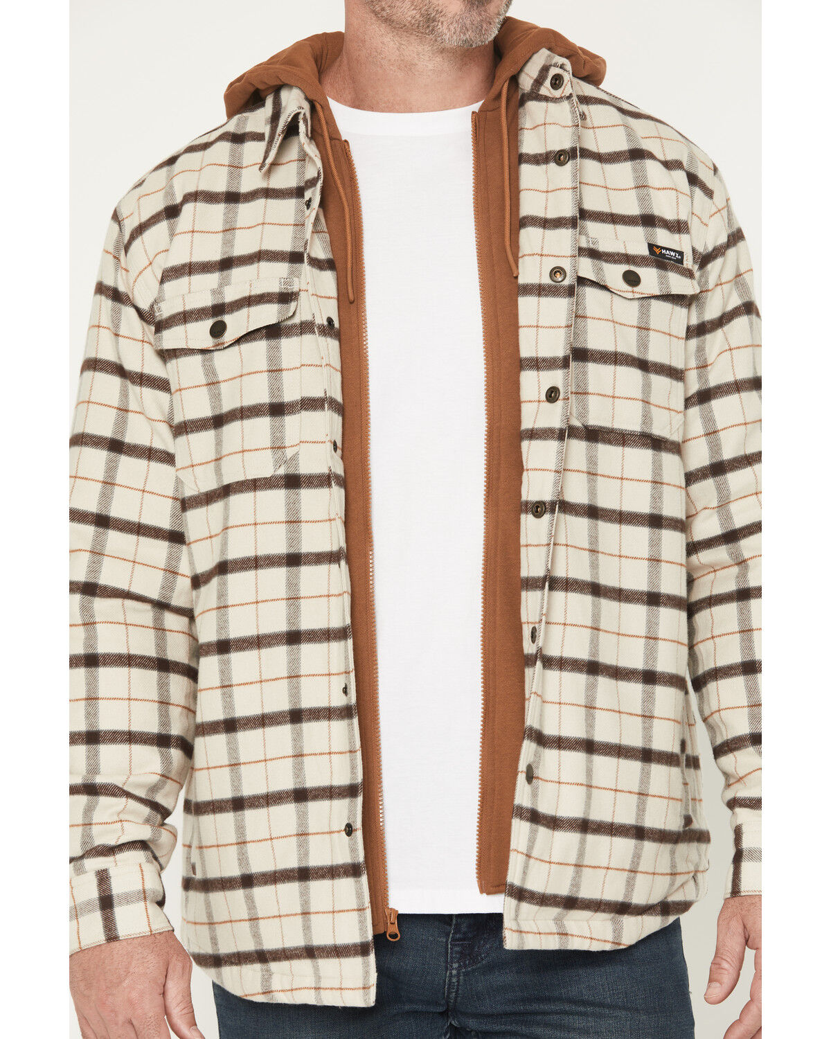 Image #3 - Hawx Men's Bronson Plaid Print Insulated Hooded Flannel Shirt Jacket, Tan, hi-res