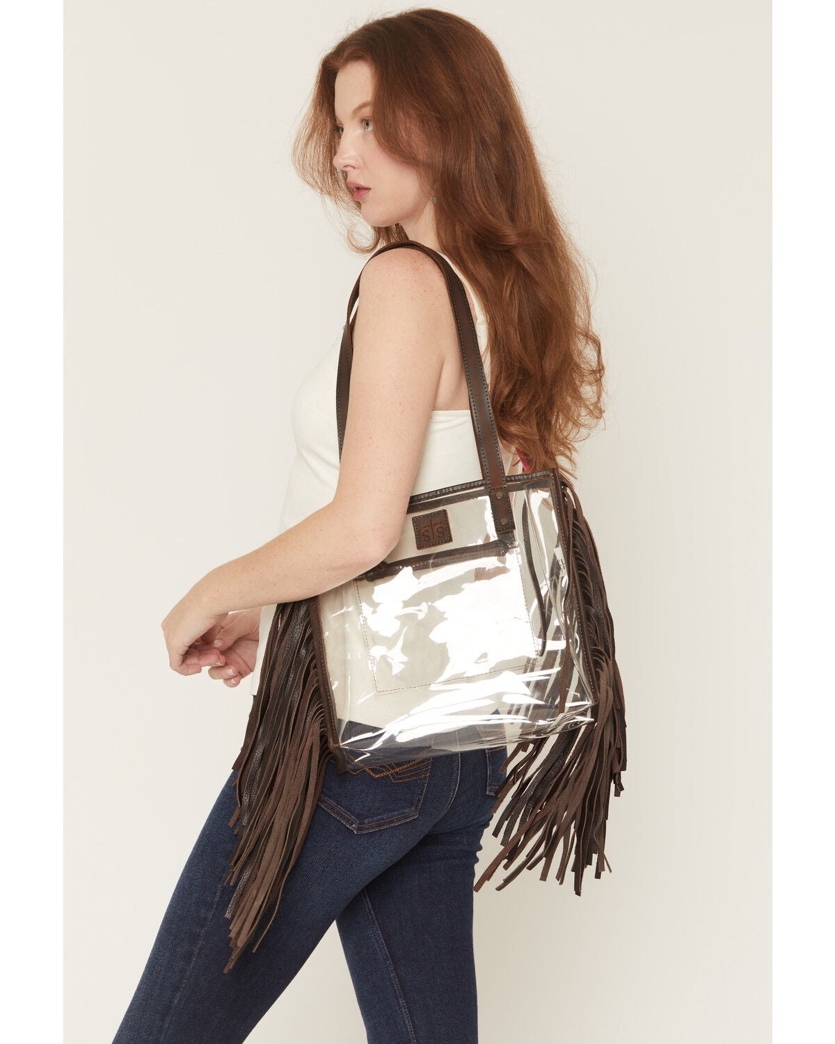 STS Ranchwear By Carroll Women's Clear Stadium Fringe Tote Bag, Brown, hi-res