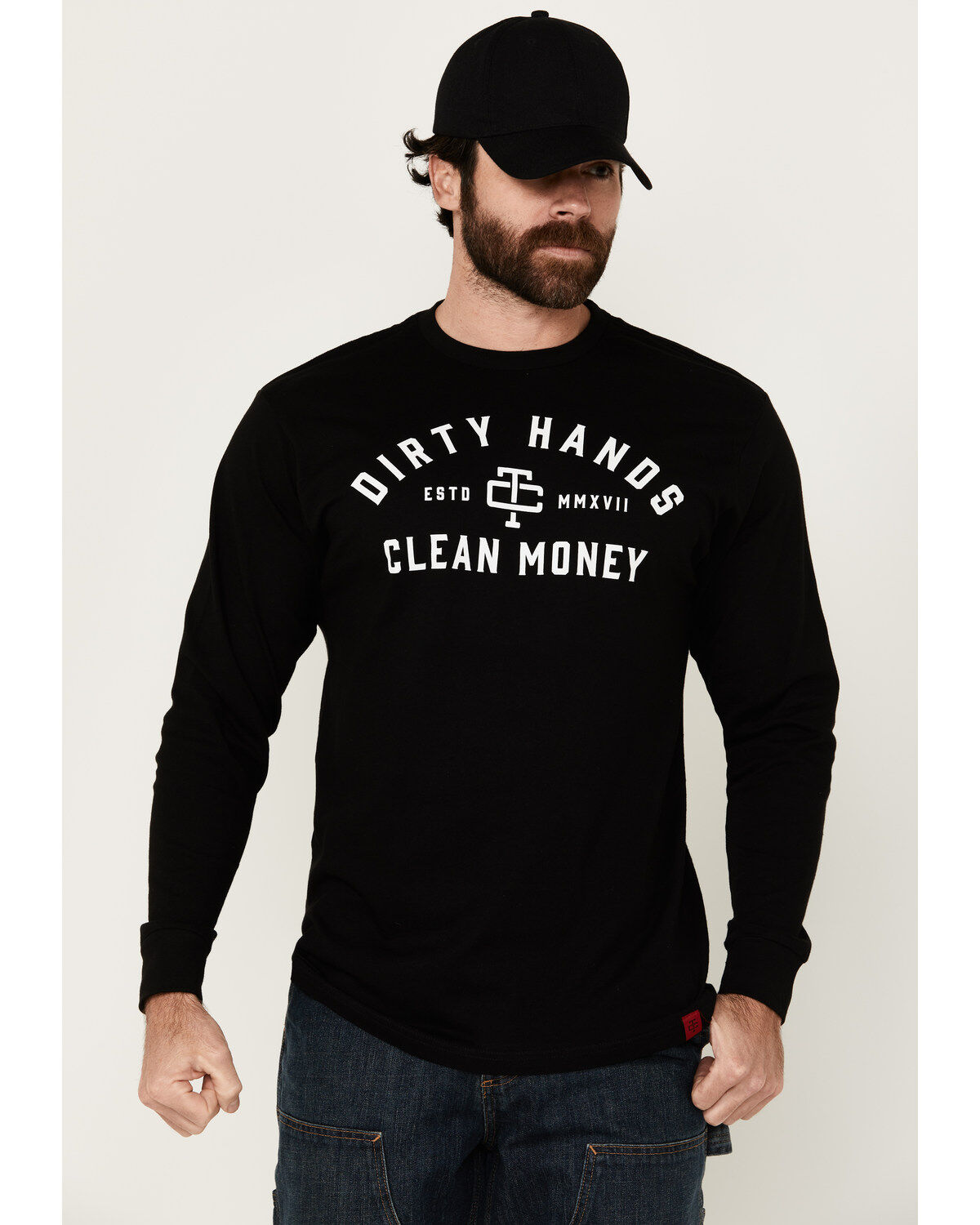 Image #1 - Troll Co Men's Dirty Hands Clean Money Long Sleeve Graphic T-Shirt, Black, hi-res
