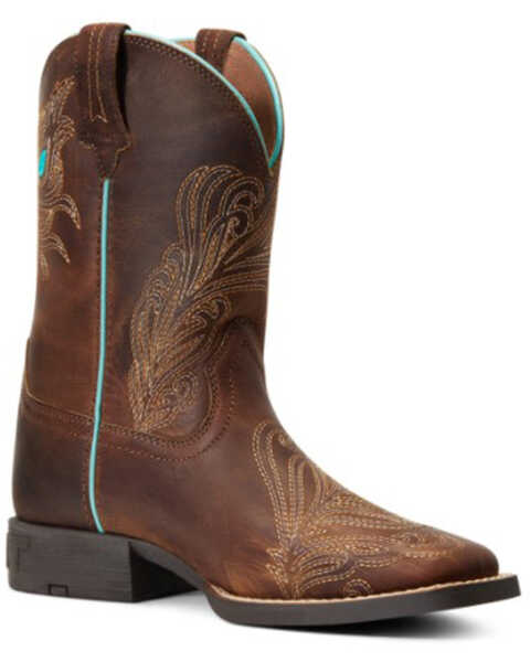 Ariat Girls' Bright Eyes II Hat Leather Boot - Broad Square Toe, Brown, hi-res