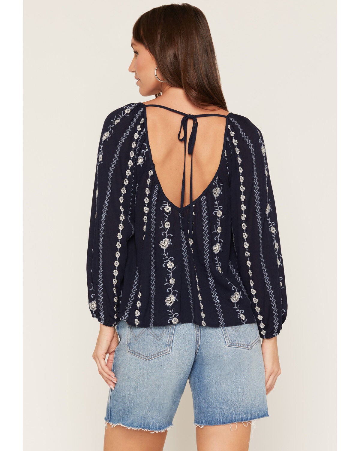 Image #4 - Lovestitch Women's Floral Striped Long Sleeve Top, Navy, hi-res