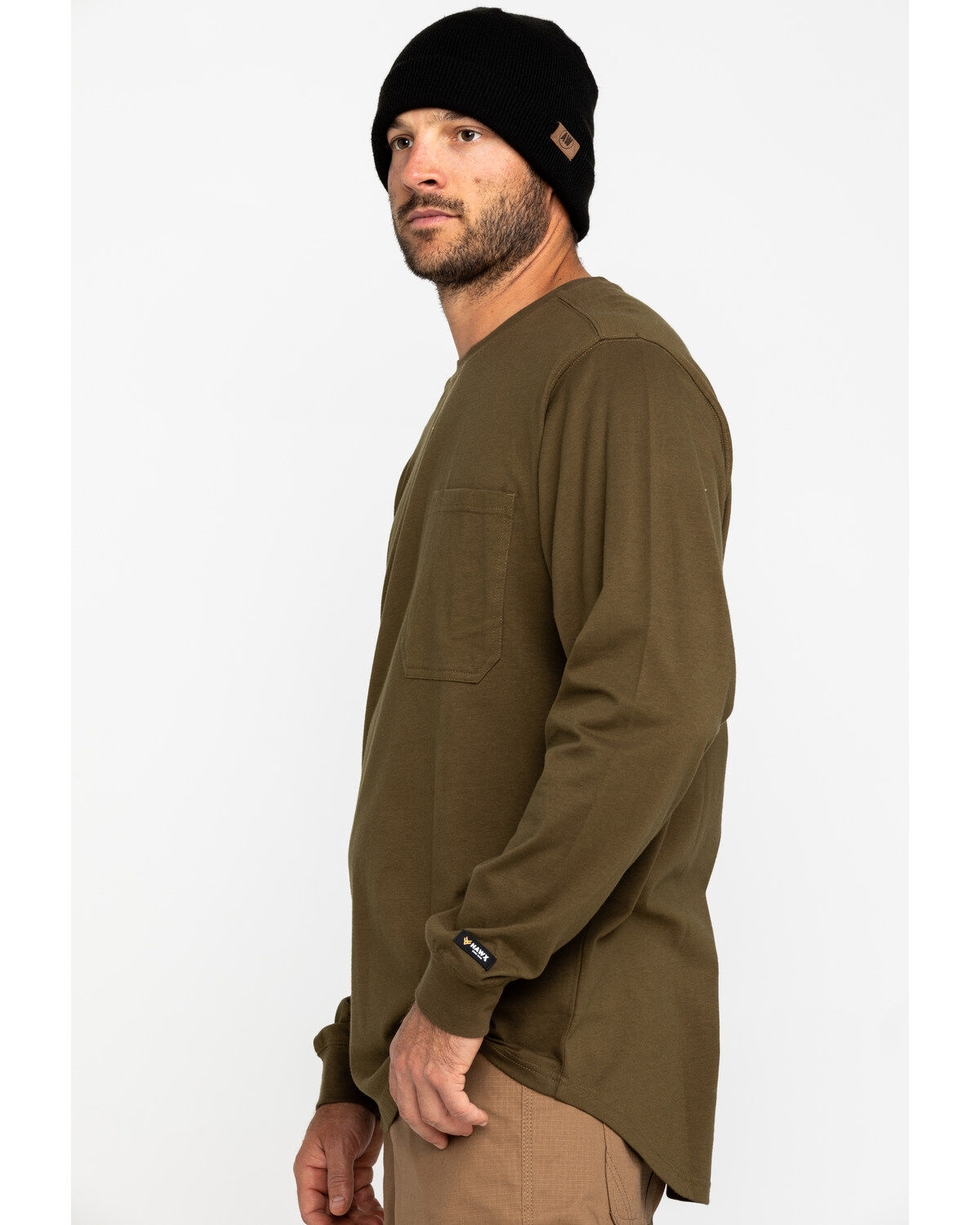 Image #3 - Hawx Men's Olive Pocket Long Sleeve Work T-Shirt - Big, Olive, hi-res