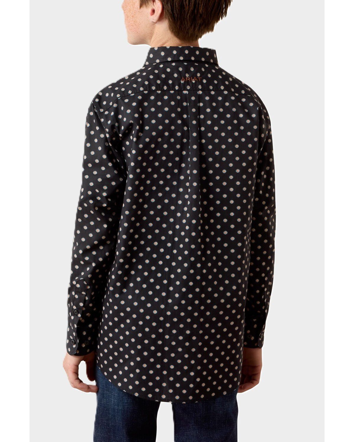 Image #2 - Ariat Boys' Larsen Geo Print Long Sleeve Button-Down Western Shirt, Black, hi-res
