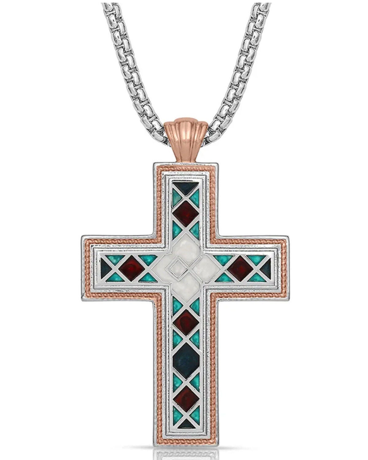 Montana Silversmiths Women's American Legends Mosaic Cross Necklace, Silver, hi-res