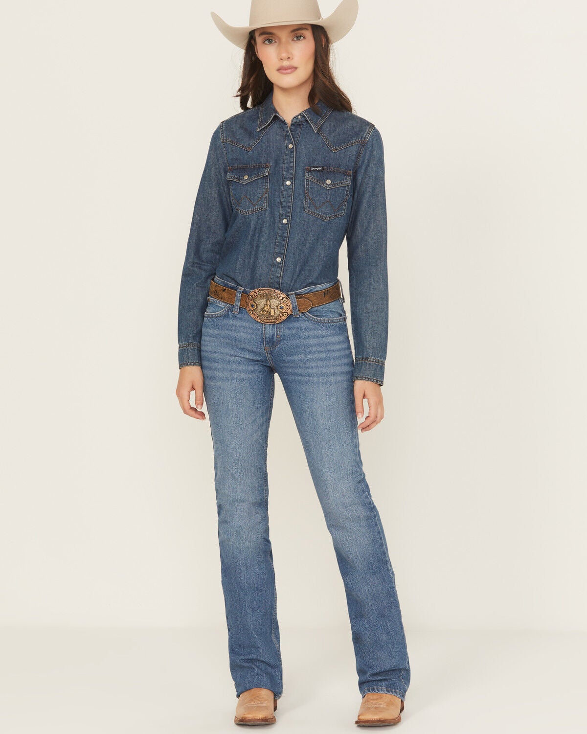 Wrangler Retro Women's Khloe Dark Wash Mid Rise Mae Bootcut Stretch Denim Jeans, Dark Wash, hi-res