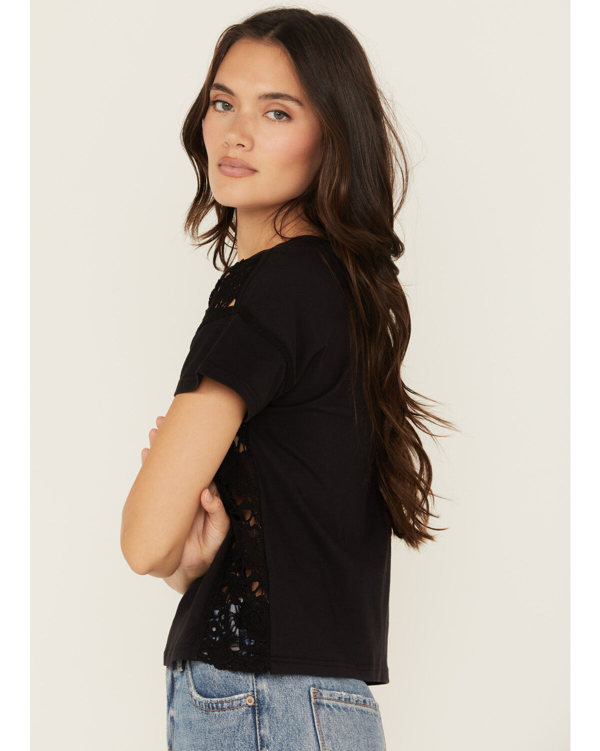 Image #2 - Shyanne Women's Last Night Lace Short Sleeve Cropped Graphic Tee, Black, hi-res
