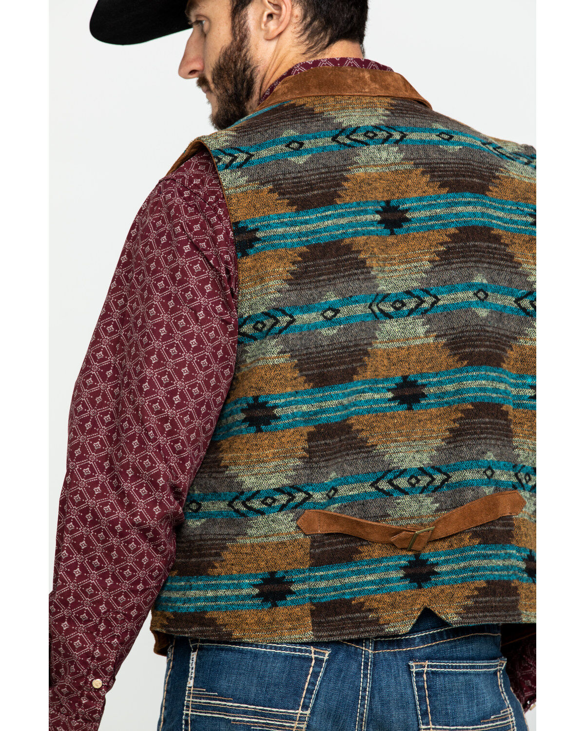 Image #5 - Scully Leatherwear Men's Southwestern Knit Back Suede Vest, Brown, hi-res