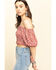 Loveriche Women's Floral Print Smocked Crop Top, Rust Copper, hi-res