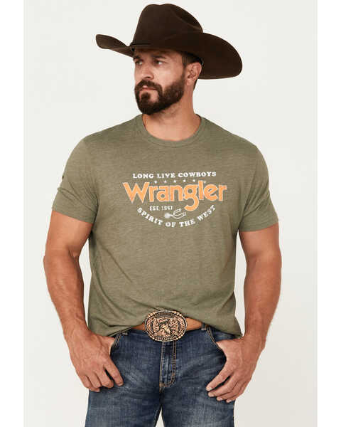 Wrangler Men's Boot Barn Exclusive Logo Short Sleeve Graphic T-Shirt, Olive, hi-res