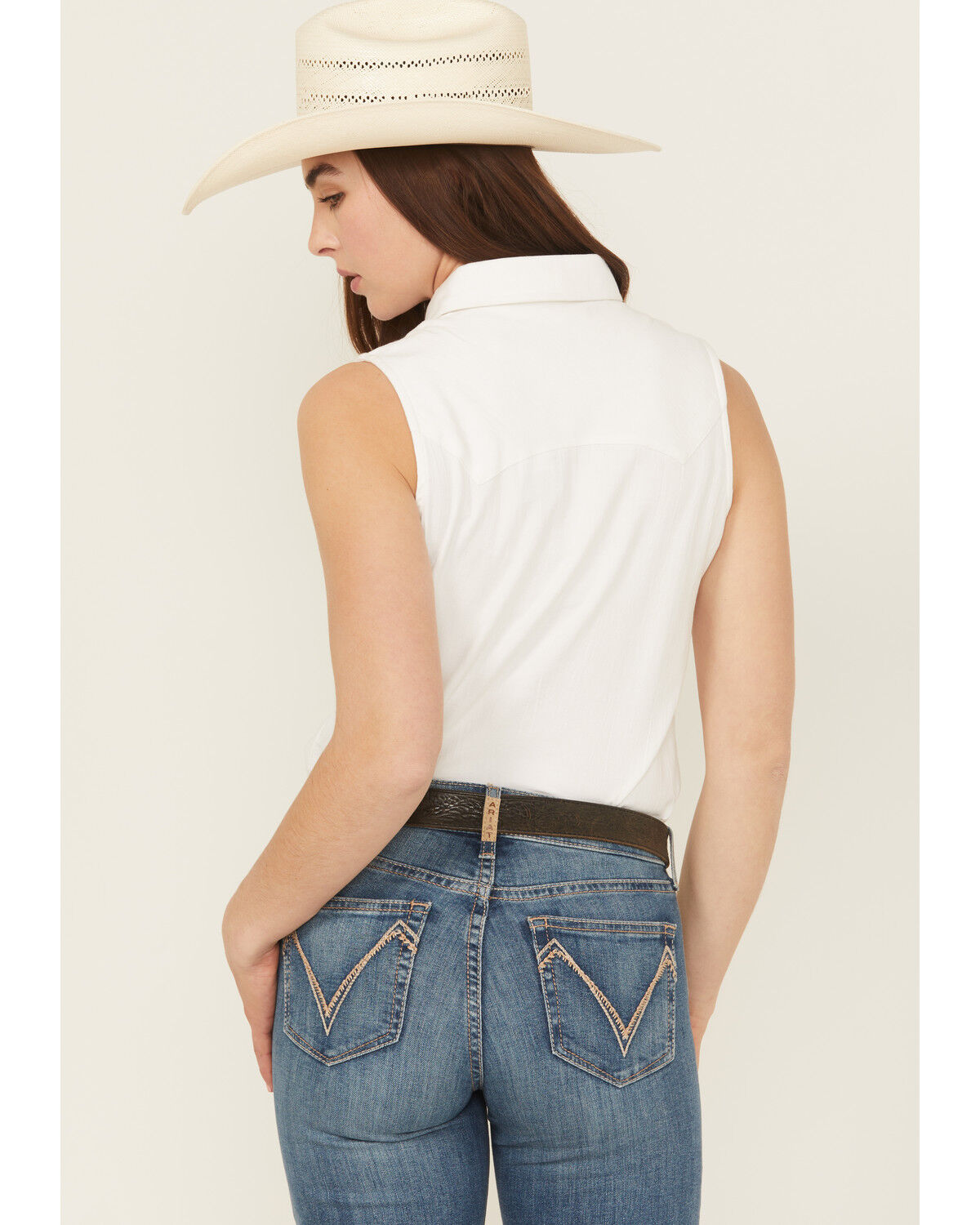 Image #4 - Shyanne Women's Embroidered Sleeveless Button-Down Western Shirt, White, hi-res