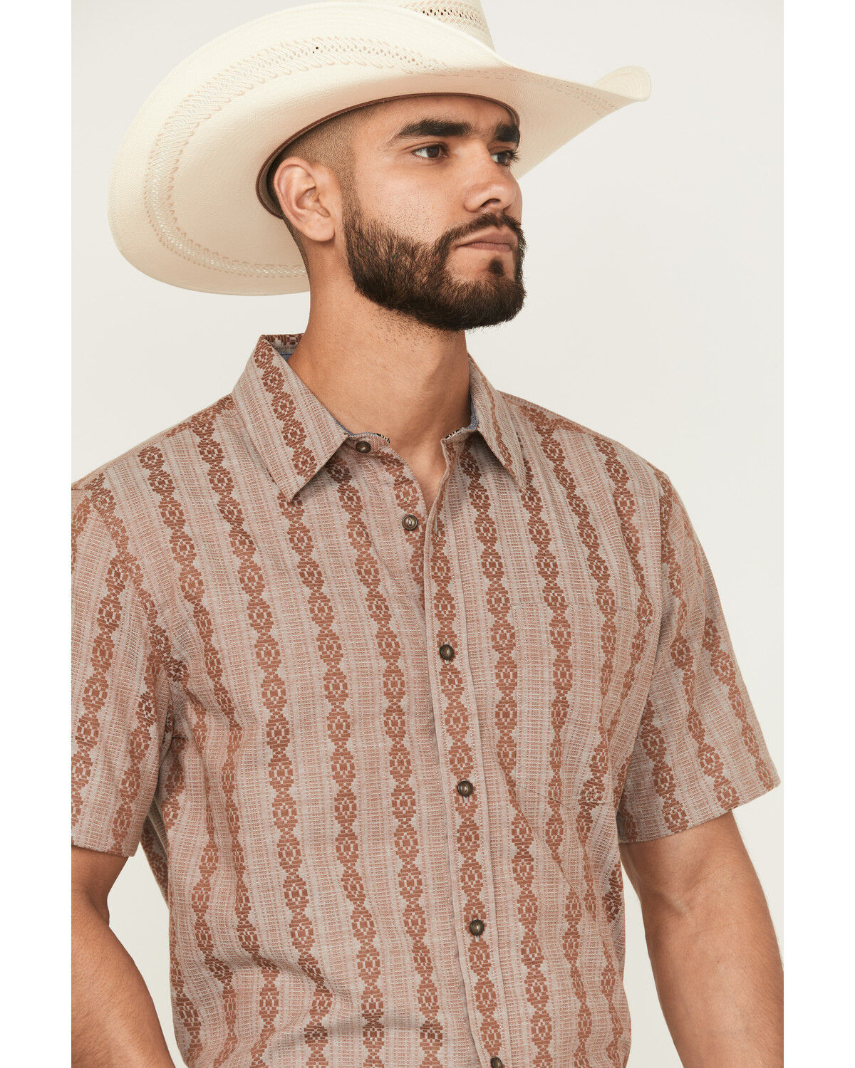 Image #2 - Cody James Men's Delaware Striped Short Sleeve Button-Down Stretch Western Shirt, Brown, hi-res