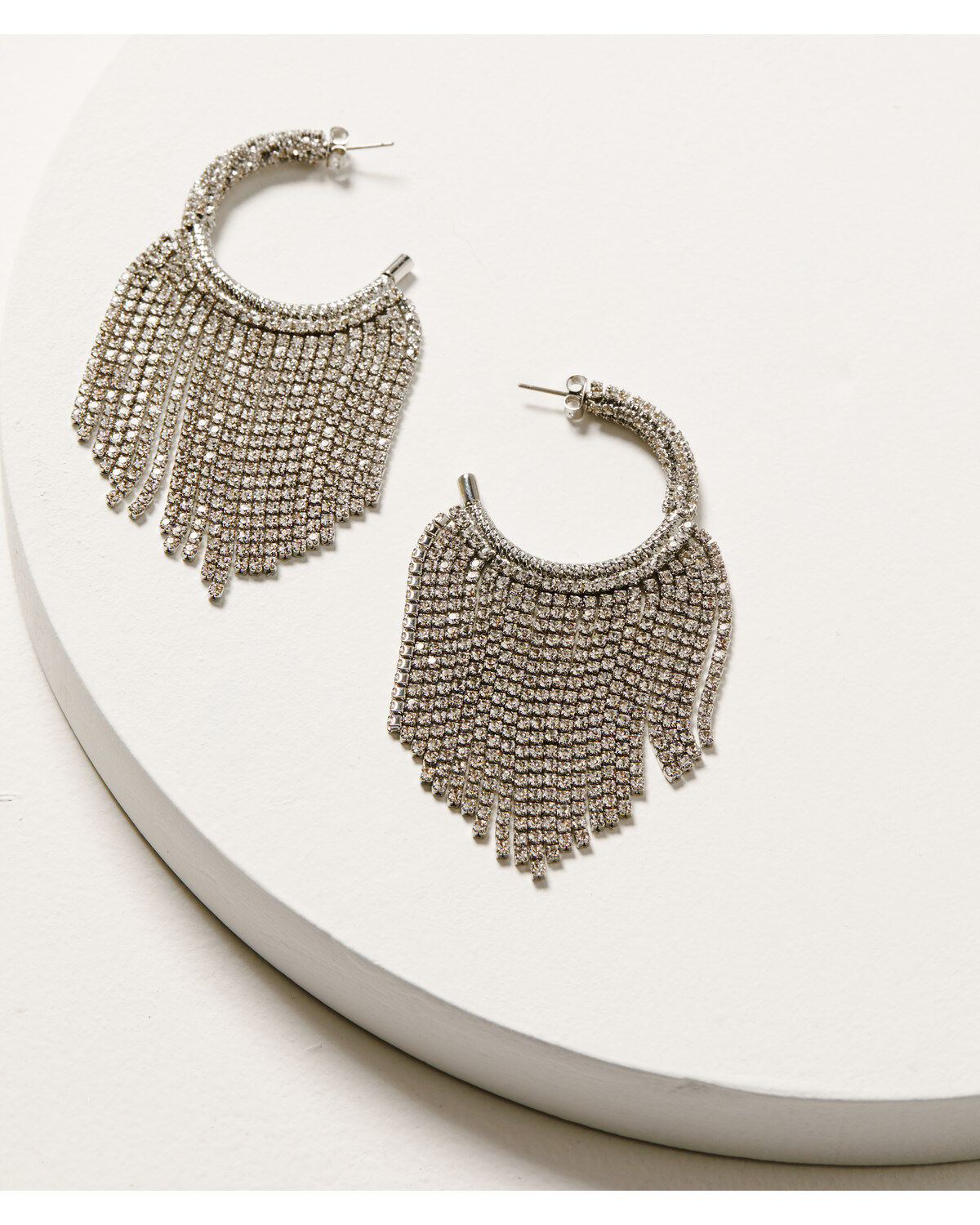 Image #2 - Wonderwest Women's Rhinestone Fringe Hoop Earrings, Silver, hi-res