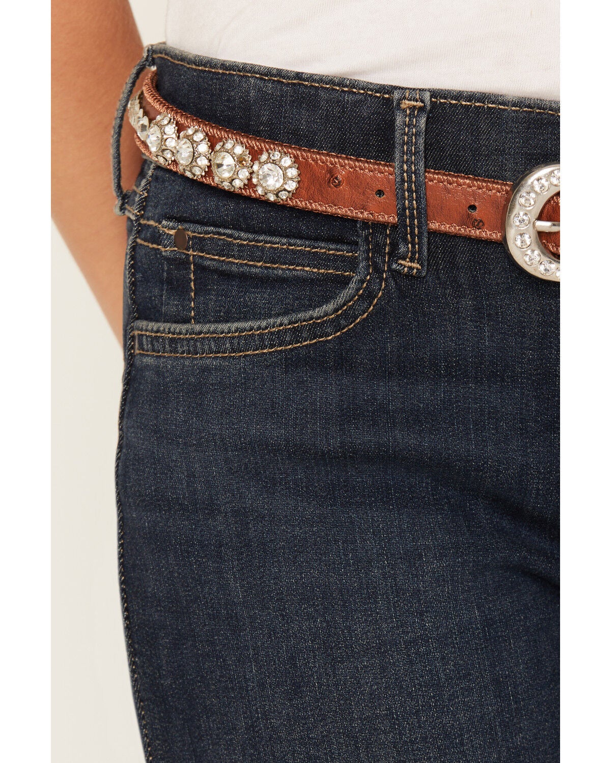 Image #2 - Wrangler Girls' Dark Wash Bespoke Trouser Stretch Denim Jeans, Dark Wash, hi-res