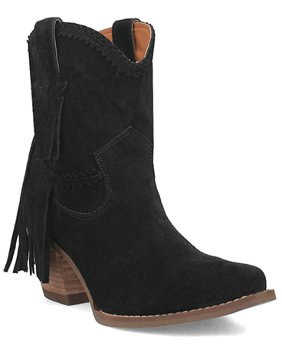 Image #1 - Dingo Women's Fandango Fringe Western Booties - Snip Toe, Black, hi-res