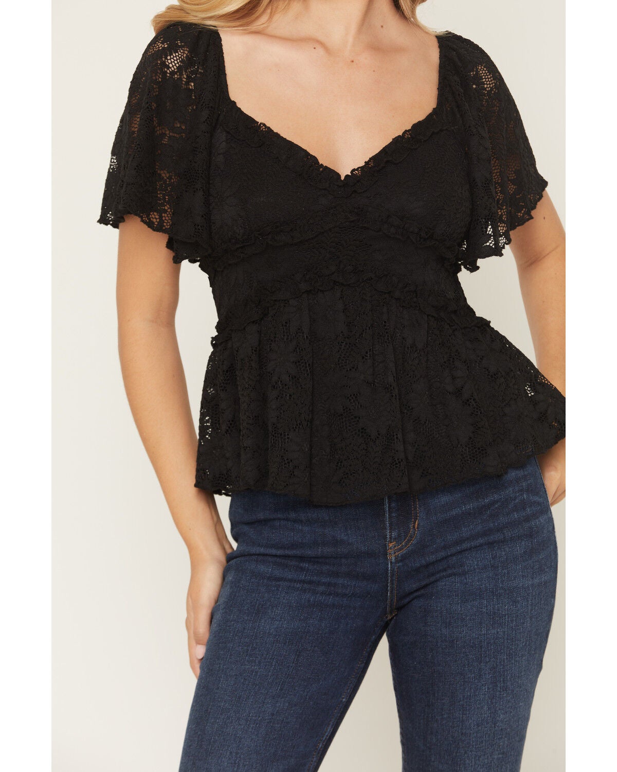 Image #3 - Originality Women's Flutter Sleeve Ruffle Peplum Top, Black, hi-res