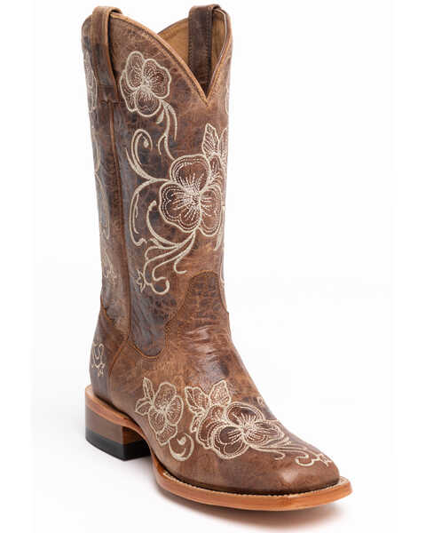 Image #1 - Shyanne Women's Lasy Floral Embroidered Western Boots - Broad Square Toe, Brown, hi-res