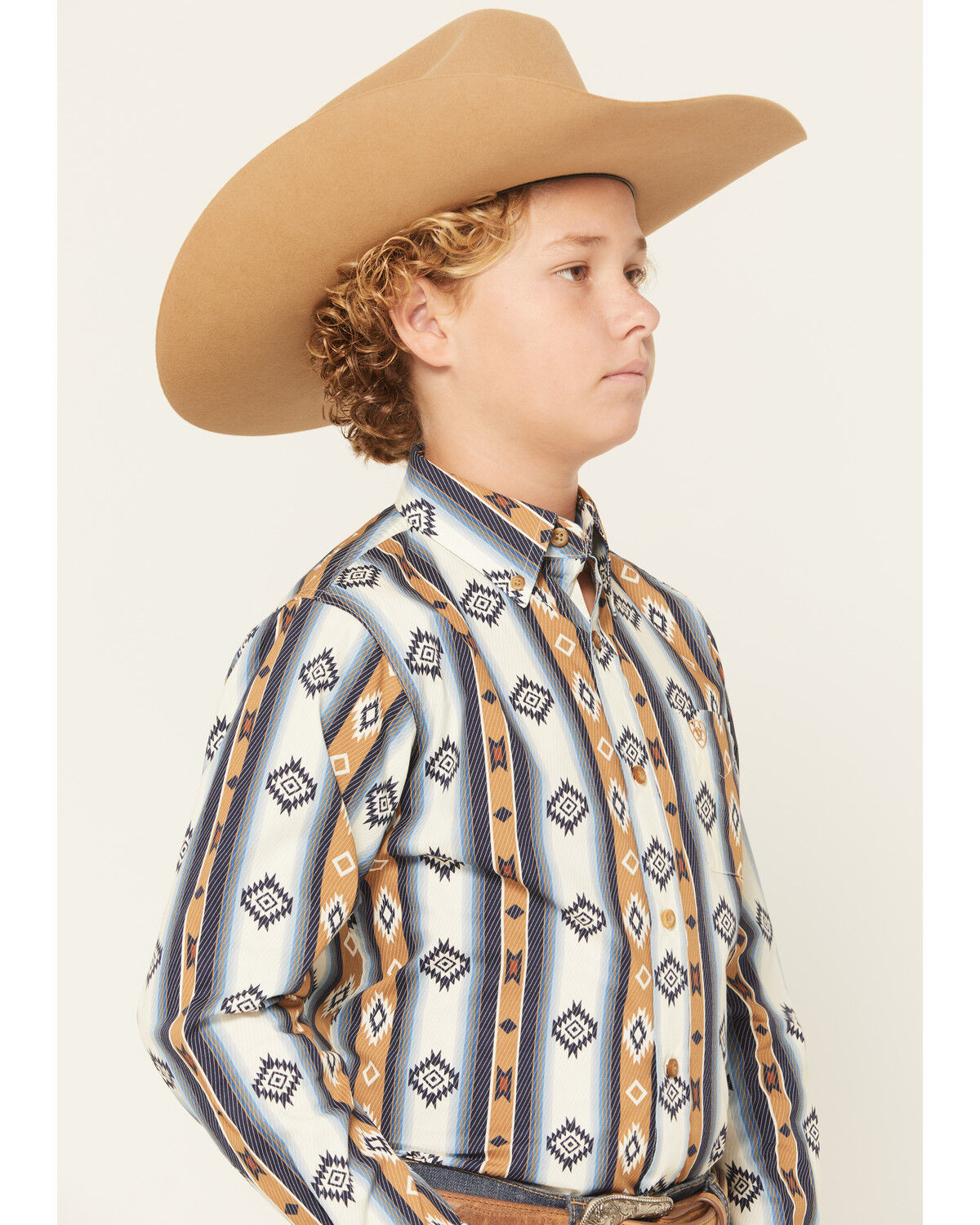 Ariat Boys' Striped Southwestern Long Sleeve Button-Down Western Shirt