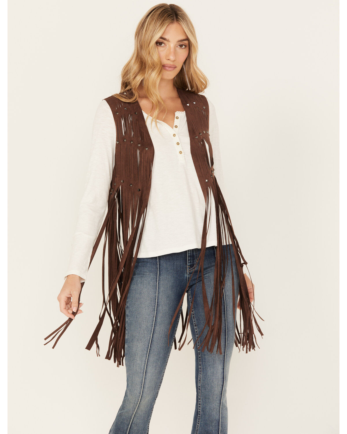 Image #1 - Idyllwind Women's Hattie Beaded Fringe Vest, Dark Brown, hi-res
