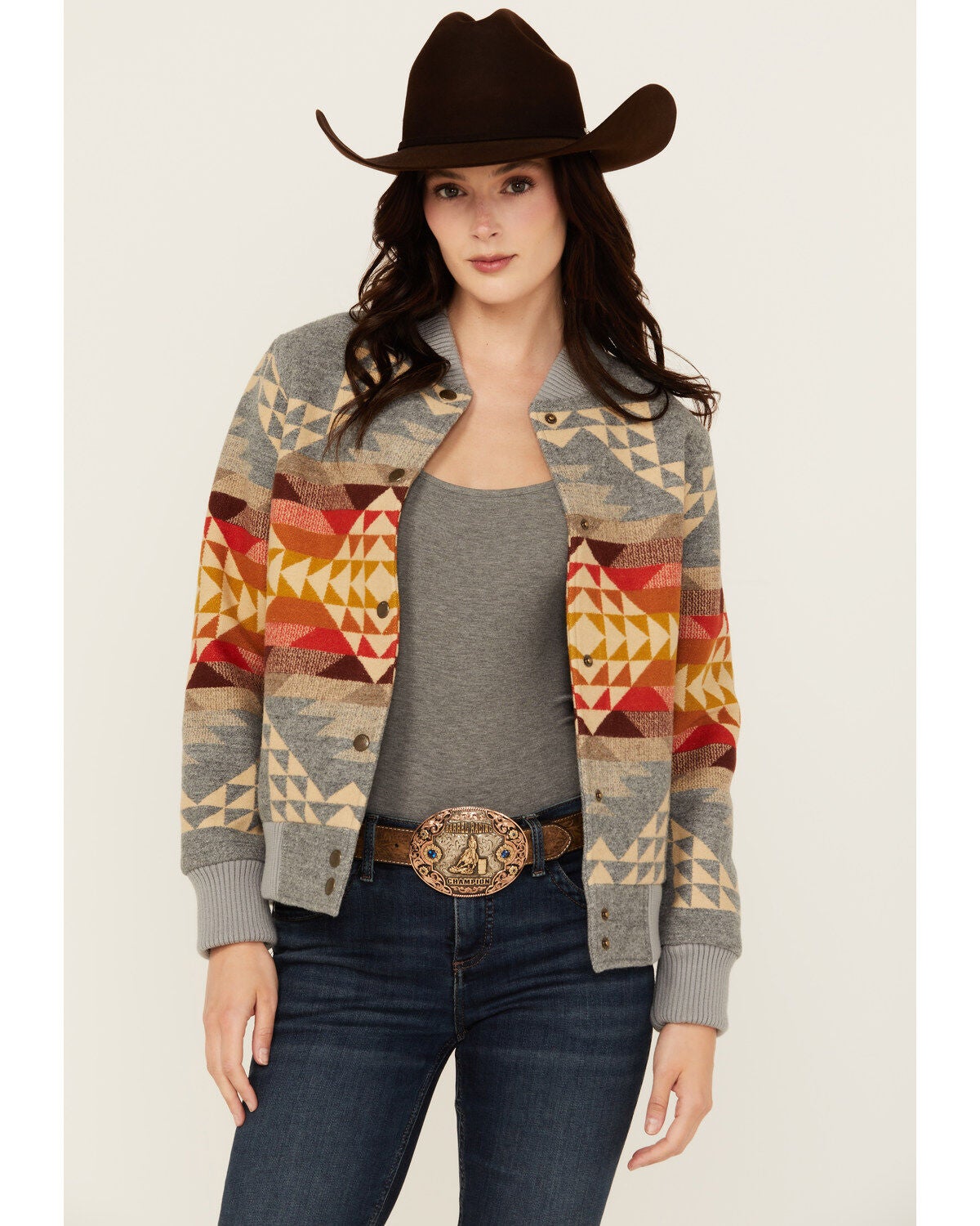 Pendleton Women's Printed Bomber Jacket, Grey, hi-res