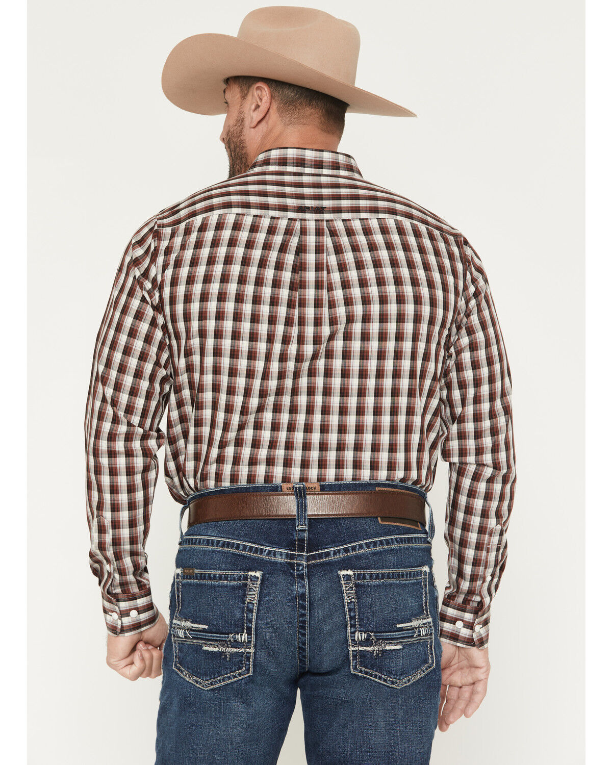 Image #4 - Ariat Men's Wrinkle Free Atlas Plaid Print Fitted Long Sleeve Button-Down Western Shirt, Brown, hi-res