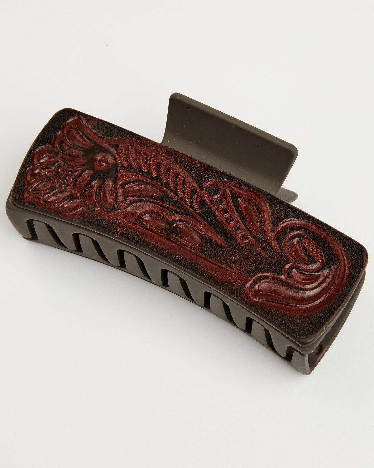 Shyanne Women's Tooled Leather Claw Clip, Brown, hi-res