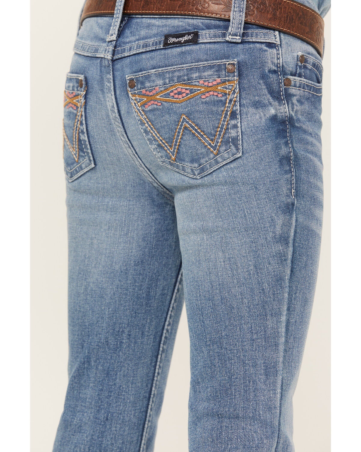 Image #4 - Wrangler Girls' Light Wash Embroidered Pocket Bootcut Jeans, , hi-res