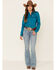Cinch Women's Teal Solid Button Front Long Sleeve Western Shirt , Teal, hi-res
