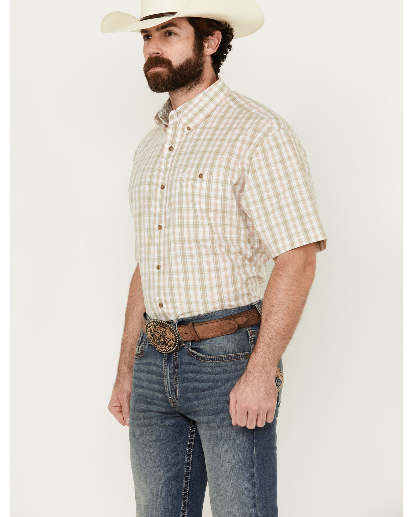 Product Name: George Strait by Wrangler Men's Plaid Print Short Sleeve ...