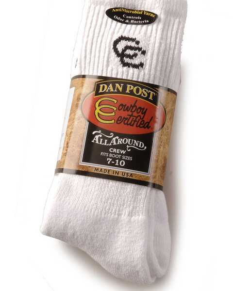 Image #2 - Dan Post Men's Cowboy Certified Crew Socks, White, hi-res
