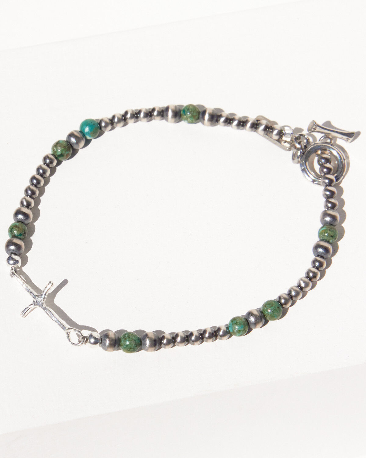 Image #2 - Paige Wallace Women's Tiny Cross Navajo Pearl Bracelet, Silver, hi-res