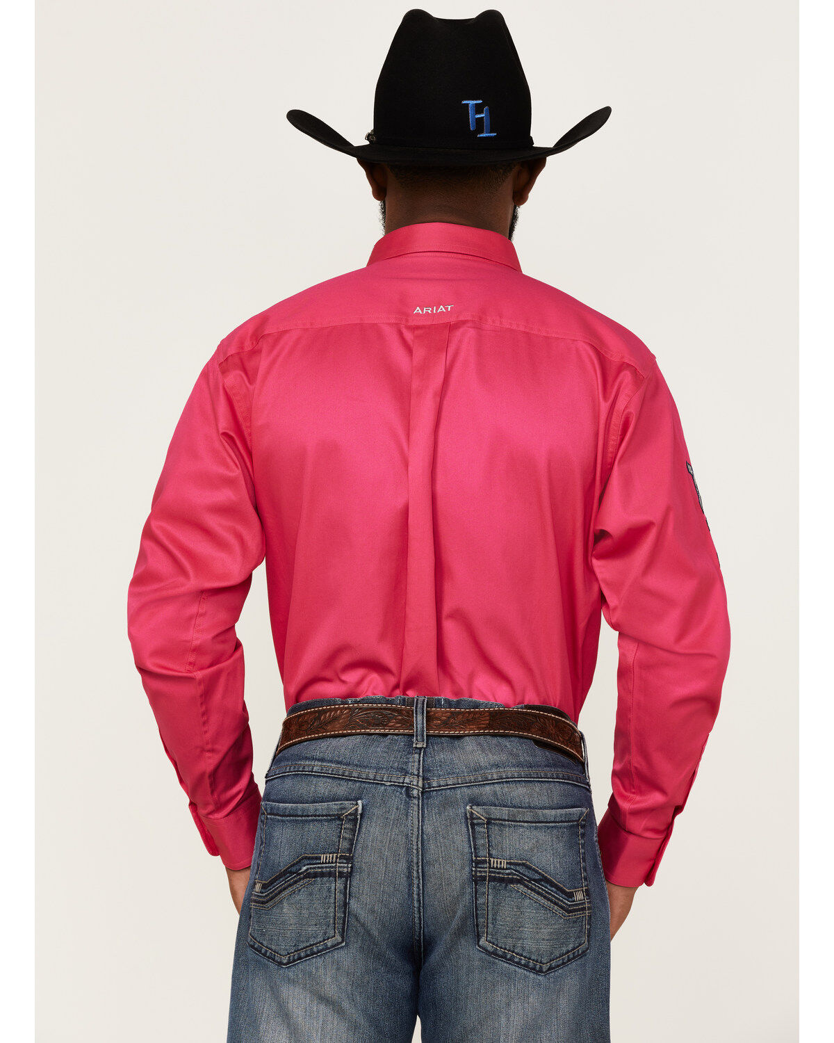 Image #4 - Ariat Men's Leather Tool Solid Pink Team Logo Long Sleeve Button-Down Western Shirt, Pink, hi-res