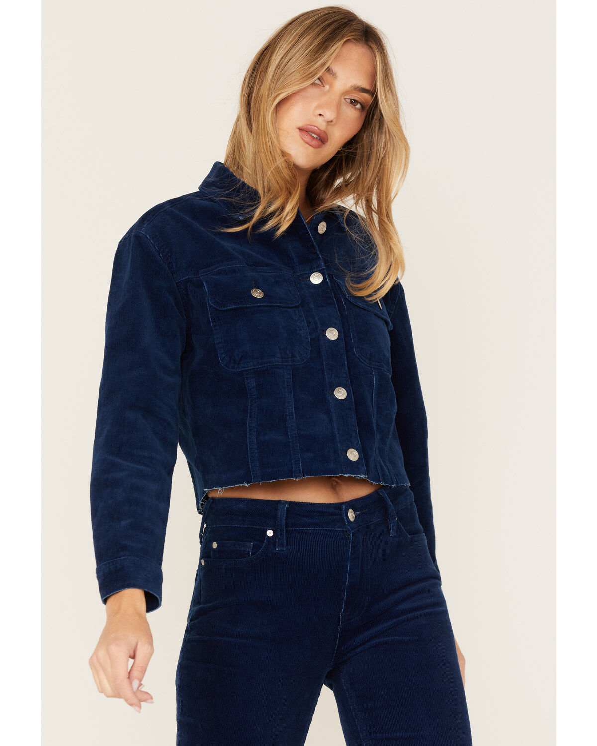 Image #2 - Cleo + Wolf Women's Cropped Corduroy Jacket, Indigo, hi-res